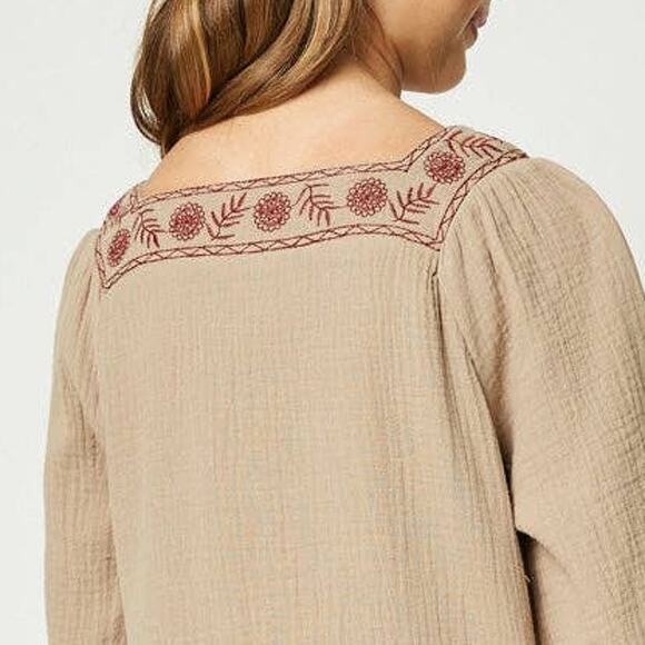 HAYDEN Taffy Khaki Woven Midi Dress Featuring Red Embroidery Small NEW - Picture 5 of 6